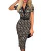 women's Plaid Print V Neck Long Sleeve Bodycon Midi Dress Slim Fitted Pencil Dress With Matching Belt