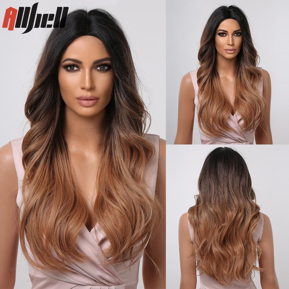 Long Wave Synthetic Wigs With Black Bangs Body Wavy Natural Black Hair Wig Heat Resistant for Women Daily Halloween Cosplay Use