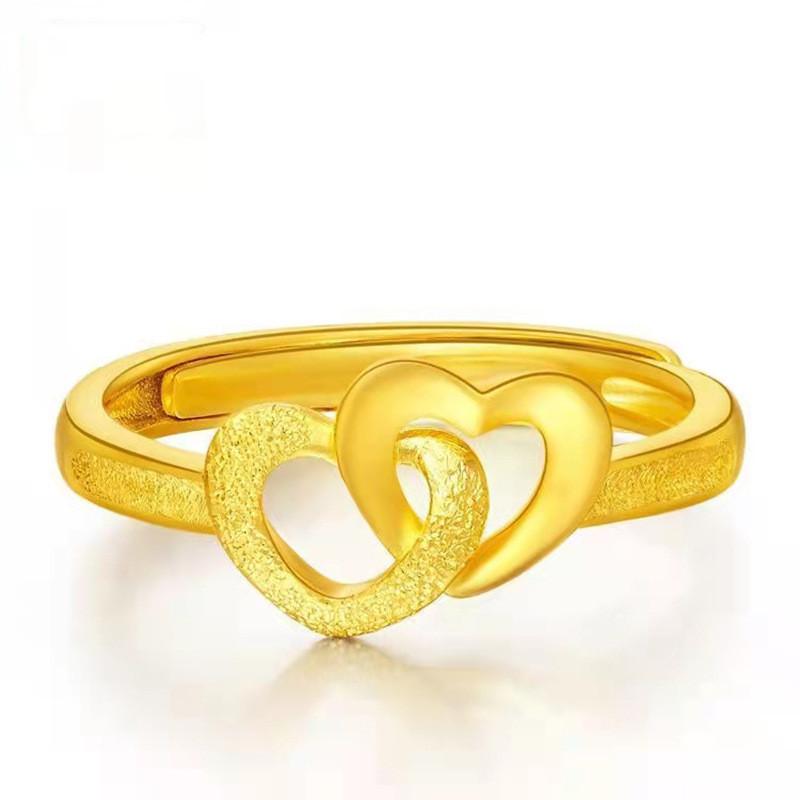 Heart Goldplated Fashionable Ring With Adjustable Fit Captivating Double Heart Design For Women