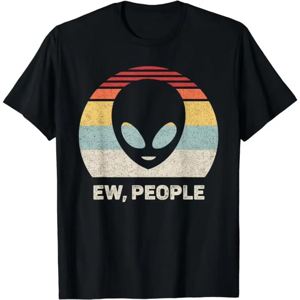 UFO Alien Retro Bright Mountain Lake Camping Visitor T-Shirt Women Men Clothing Tee Ropa Mujer Vintage Clothes Men T Shirt