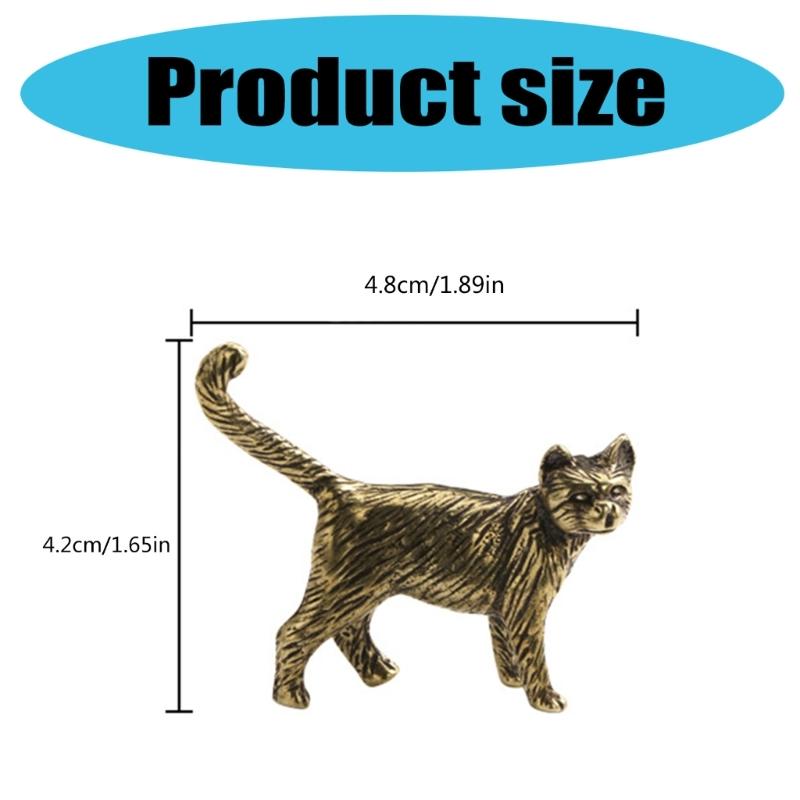 Figurine Chats Fantaisistes Laiton Vieilli Vintage Chaton Miniature Statue Cadeau Amoureux des Animaux Décoration Moderne pour Emménagement