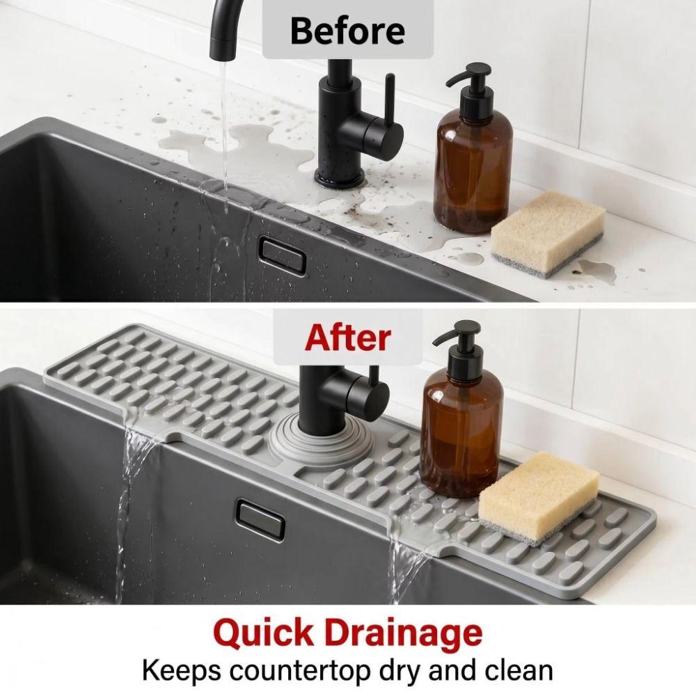 Heat Resistant Draining Pad Non-Slip Splash Guard Mat Darin Pad Silicone Faucet Mat Countertop
