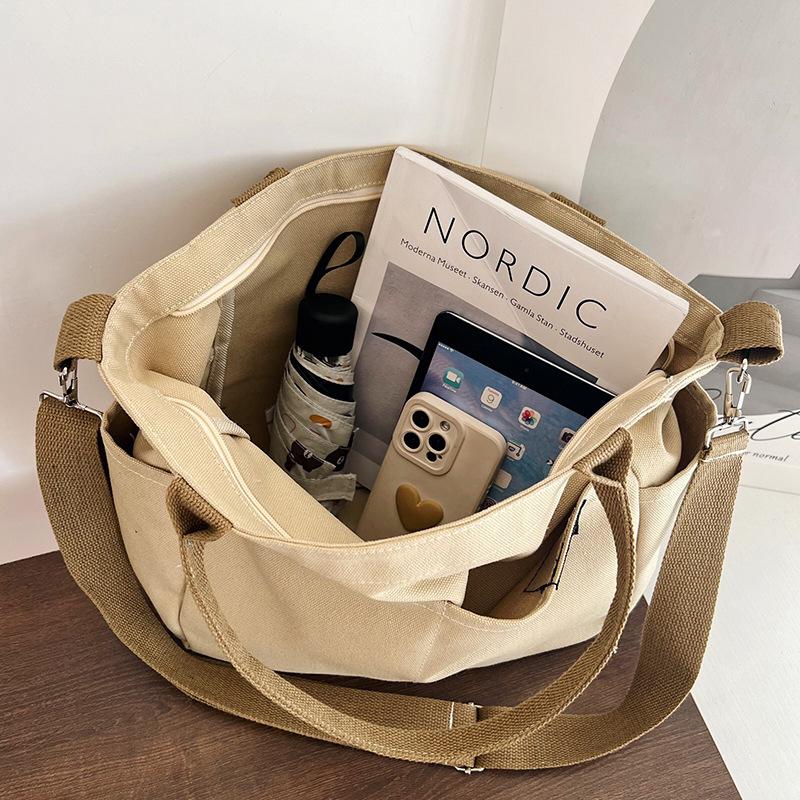 Large Capacity Simple Student Class Commute Tote Bag Trendy Fashion Women Shoulder Bag Messenger Bag Canvas Bag Bag