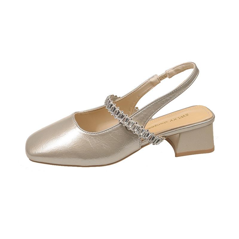 Fashion Elegant Rhinestone Strap Square - Toe Sandals | French - Style Mid - Heel, Perfect for Date & Dressy Looks