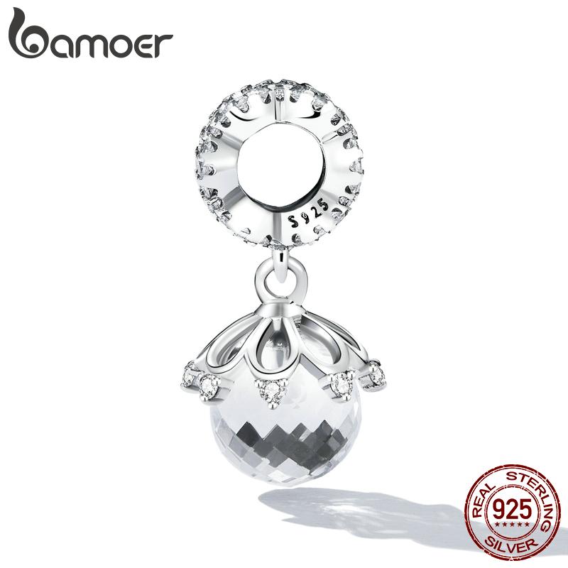 

BAMOER из стерлингового серебра 925 пробы, ослепительный хрустальный шар, подвеска-подвеска, подходит для браслета или браслета из стерлингового серебра, ювелирные изделия, подарок «сделай сам» 925 silver