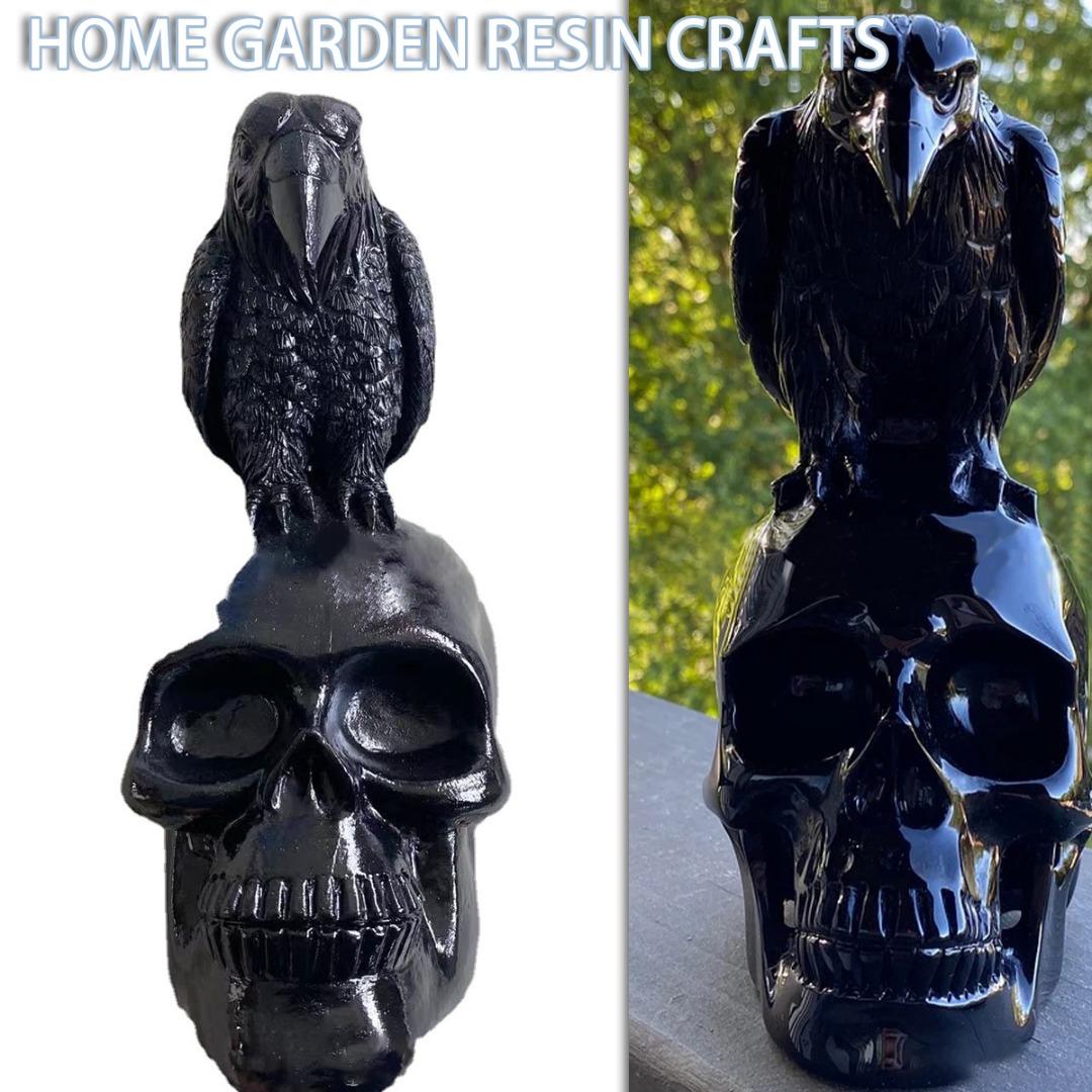 

PDTO Черный череп и статуя ворона, скульптура из смолы, декоративная фигурка, декор на Хэллоуин