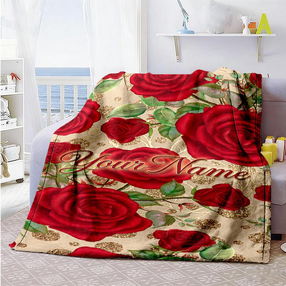 Rose Personalized Name Blanket Gift Personalized Blanket Soft & Cozy Suitable for Bedding Nap Couch Sofa Four Seasons Universal