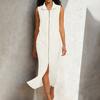 Ärmelloses Midi-Kleid für Damen Stehkragen Reißverschluss Tunika-Kleid Sommerlich Lässig Reise Urlaub Trägerkleid