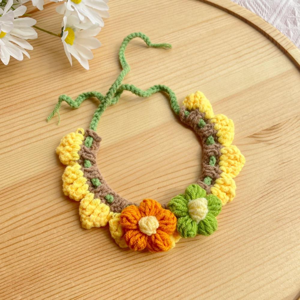 Cute Hand-Weaven Elastic Pet Scarf Sweet Style Lightweight Cat Dog Bow Tie Adjustable Plant Theme Knitted Pet Collar Pet Gifts