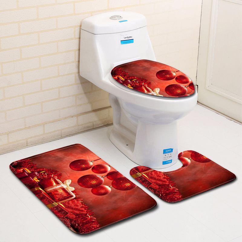 3D Christmas Bathroom Toilet Three-Piece Floor Mat Doormat Bathroom Carpet