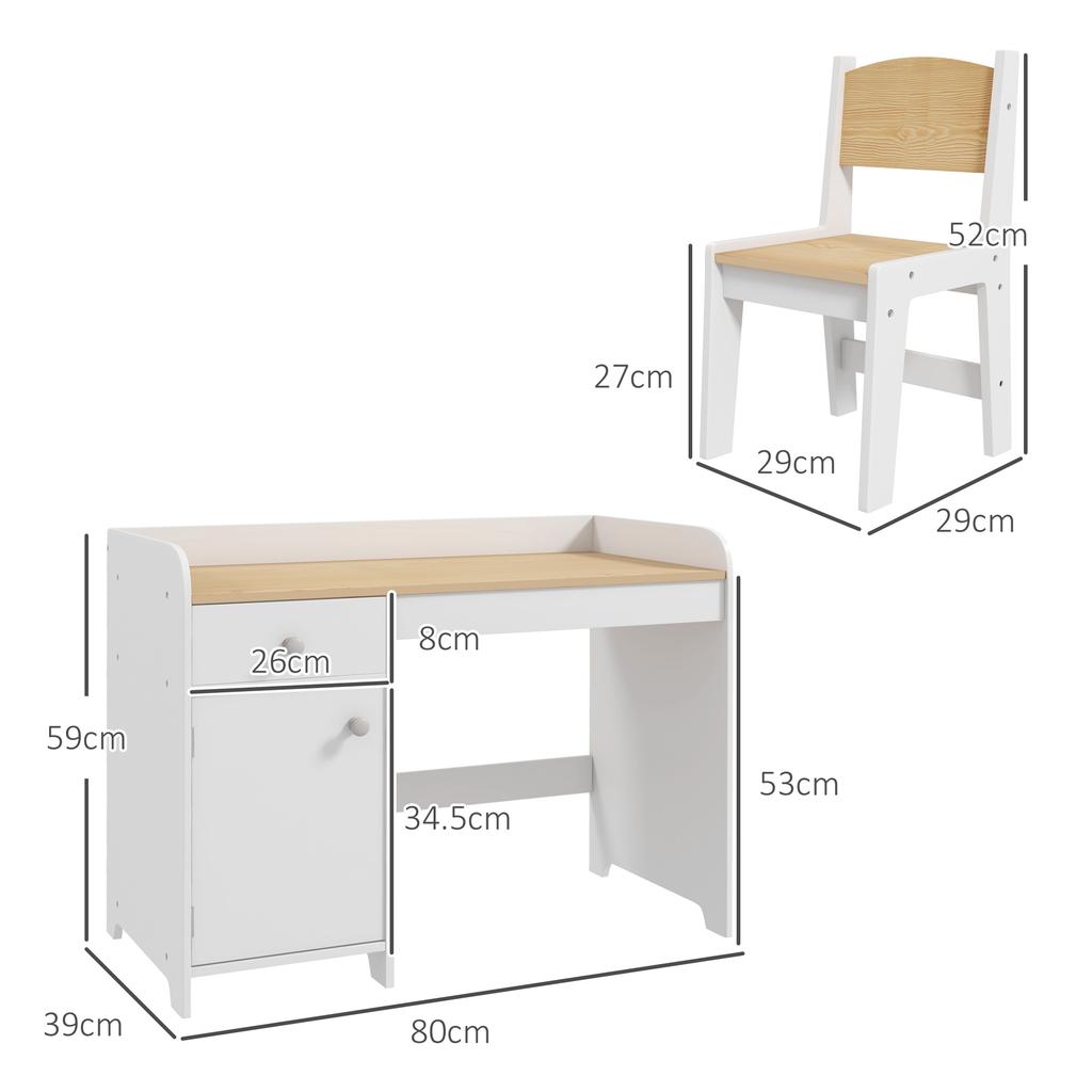 Kids Desk and Chair Set for 3-6 Years with Storage Drawer, Study Table and Chair for Children - White