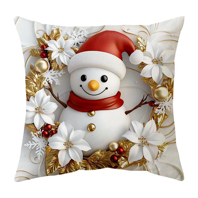 Christmas Pillowcase Santa Claus Cartoon Soft Print Home Holiday Decoration Pillowcase