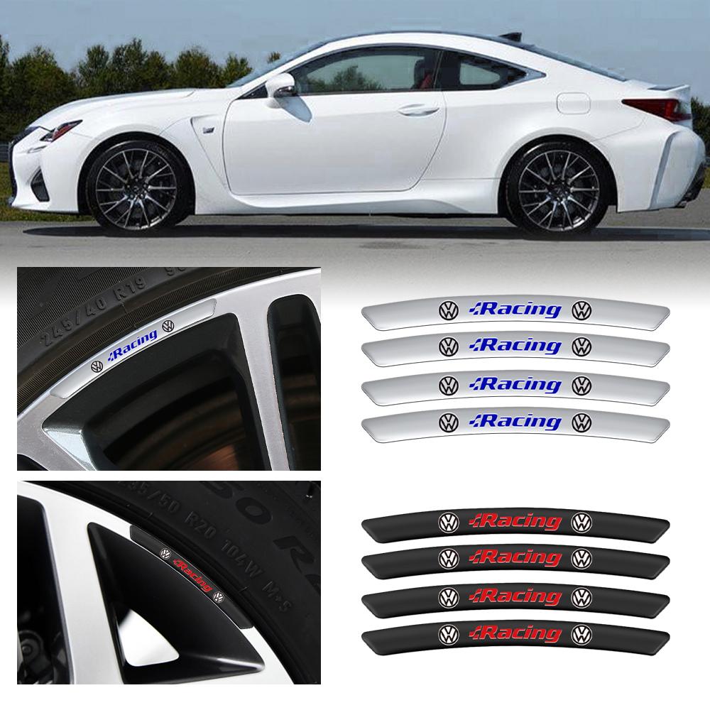 For Volkswagen Je4pcs Aluminum Car Wheels Rims Stickers Auto Accessorie For Volkswagen VW Golf Passat Jetta Touran CADDY GTI Touareg Polo Tiguan