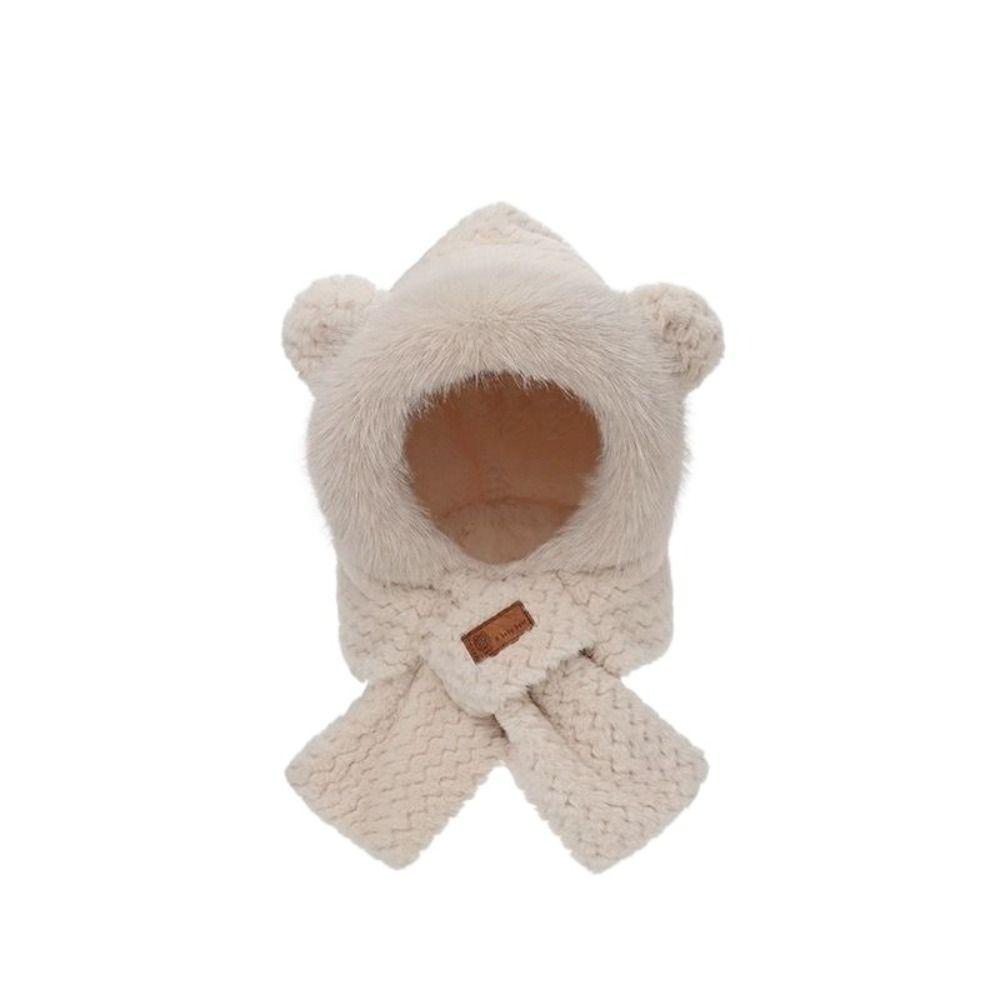 Warm Plush Scarf Soft Winter Neckerchief Cartoon Bear Ear Hat  Ski