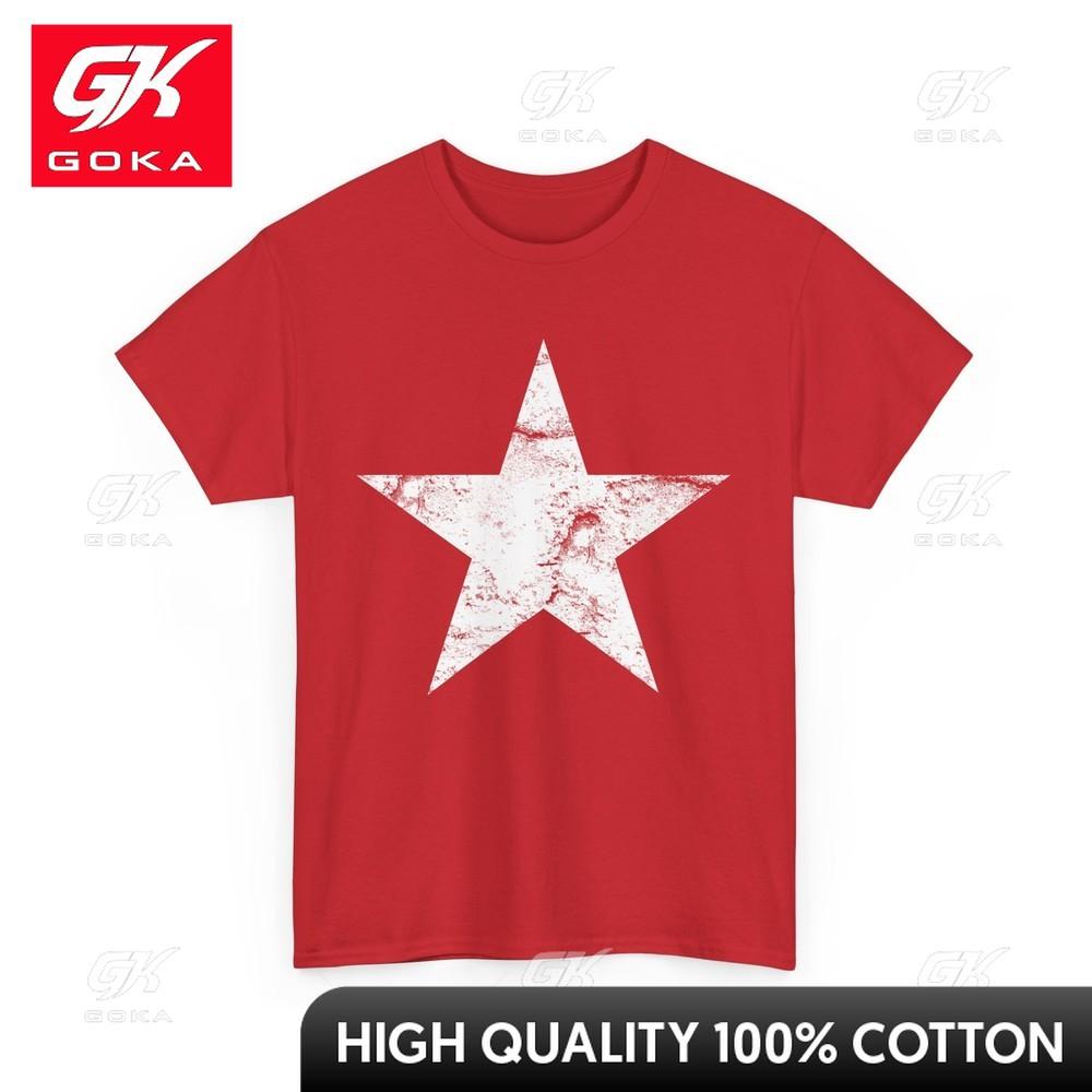 

Big White Star Tshirt Star Women Unisex Vintage Playful Soft Cotton Printed Casual Tee for Summer S