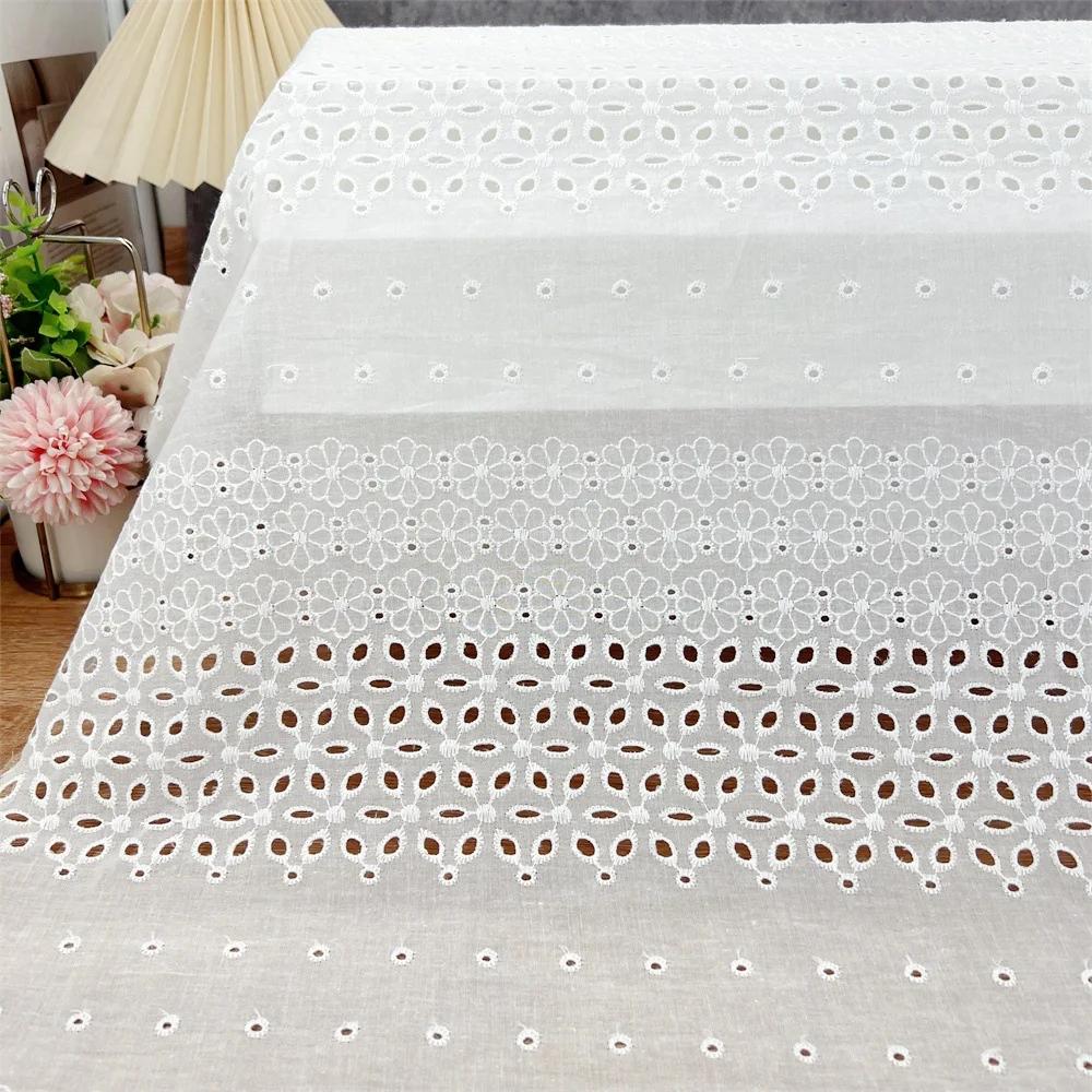 2Yards 130cm Width White Pure Cotton Hollowed-out Embroidered Fabric, Water-soluble Shirt Cotton and Skirt Fabric BL-369