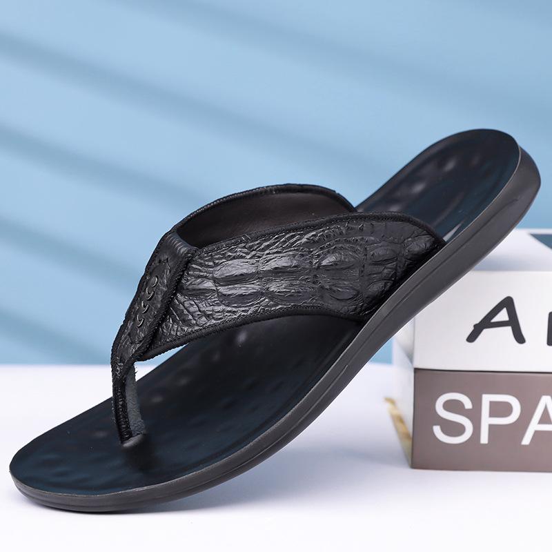 

2025 лето мужские шлепанцы первый слой коровья кожа пляжные сандалии домашние повседневные тапочки мужчины 2025 38