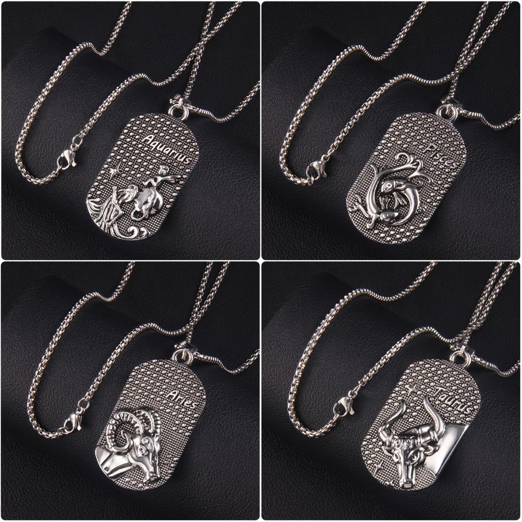 Fashion Twelve Constellations Dog Tag Pendant Necklace, Ladder Symbol Necklace, Street Style Sweater Chain