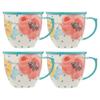 Vintage Bloom 4 Piece Stoneware Coffee Mug Set Dishwasher Microwave Safe Floral Pattern Coffee Cups Perfect Kitchen Entertaining
