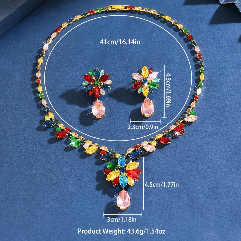 Women Flower Necklace Earrings Wedding Party Banquet Accessory