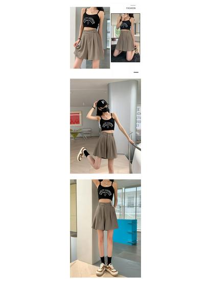 Women's Black High-Waist Wide-Leg Casual Shorts - Slim Fit, Anti-Exposure, Autumn Style, Small Size