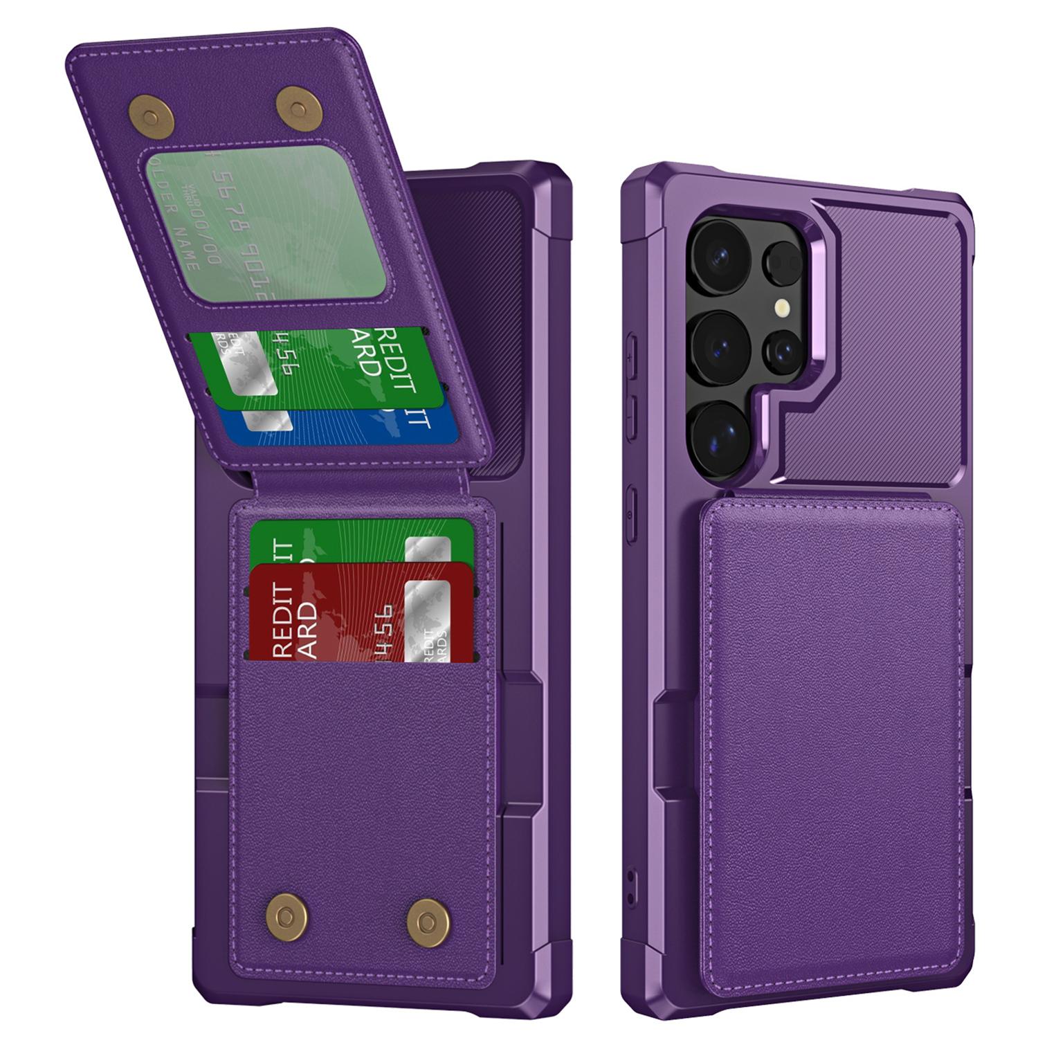 

ZM11 For Samsung Galaxy S23 Ultra Case Leather+TPU Phone Cover (Max 4 Cards) Purple