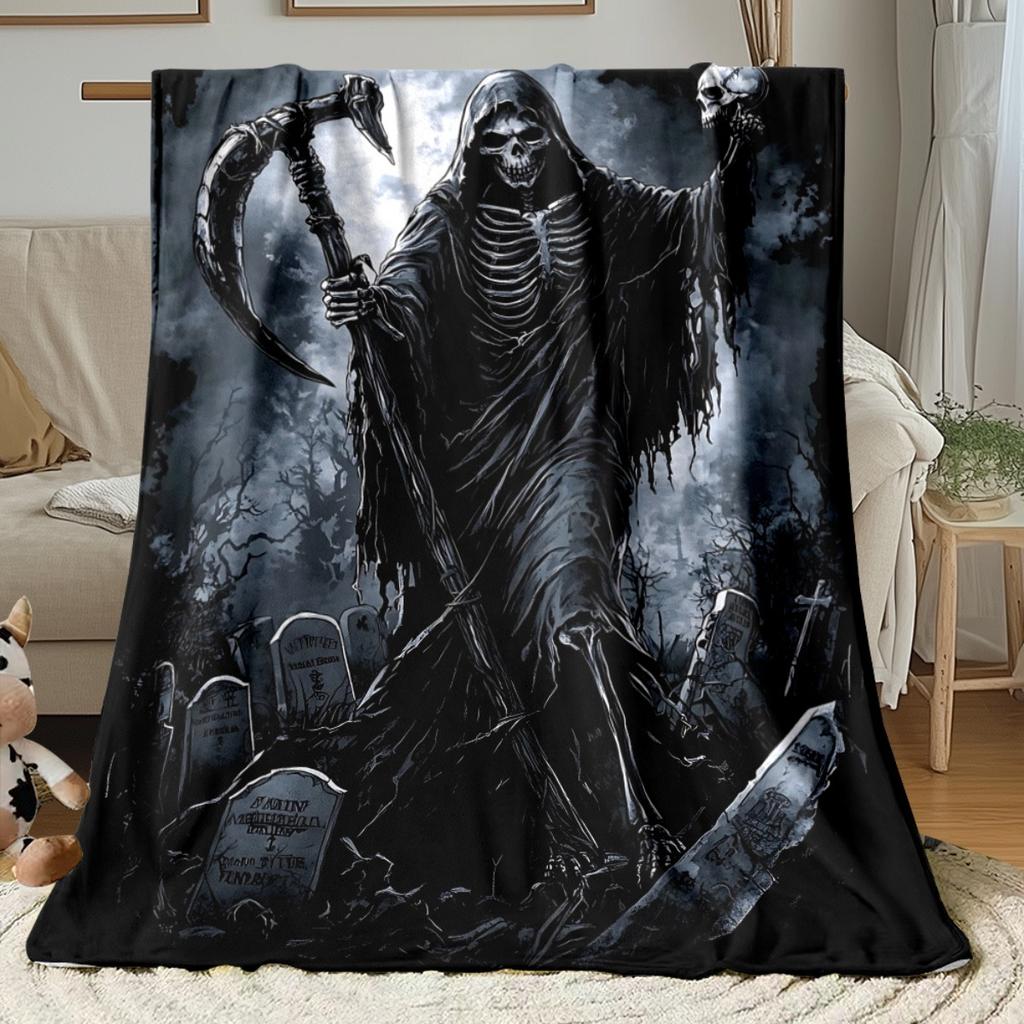 Grim Reaper Art Pattern Decorative Throw Blanket for Sofa, Bed, Living Room, and Home Decor Styling