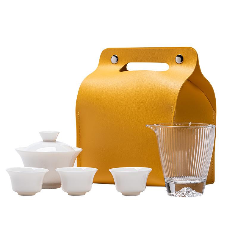 Suet jade porcelain travel tea set gift high-end express cup one pot two or three cups portable outdoor tea
