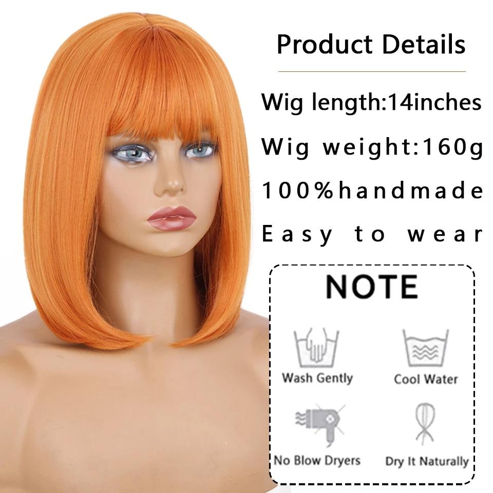MISSQUEEN Short Bob Wig with Bangs for Girls Synthetic Bob Straight Wigs Wig for Party/Daily Heat Resistant Wig Shoulder Length