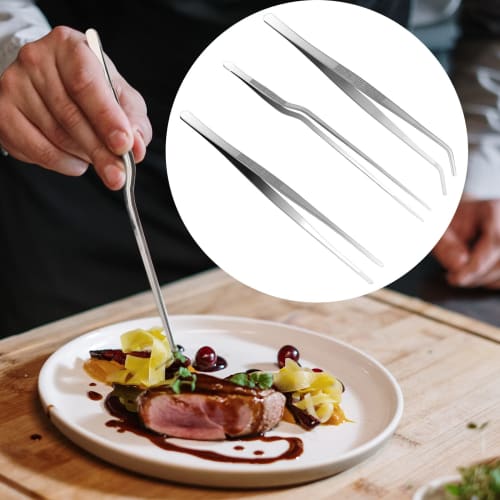 AIEX 12-inch Stainless Steel Culinary Tweezers, 3-Piece Culinary Tweezers Set for Kitchen Cooking, Crafts, and Plant Care