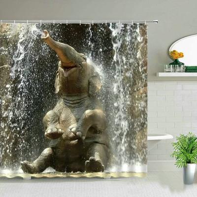 Funny Elephant Shower Curtain Bathroom Set With Hooks Animal Polyester Bath Curtains Cute Kid Child Room Decor Hanging Cloth