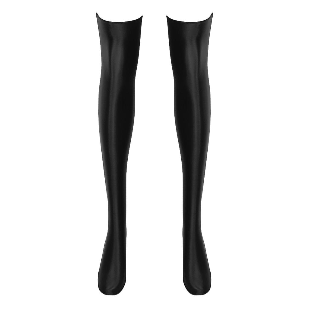 Womens Glossy Thigh High Stockings Solid Color Stretchy Socks 1 Pair Costume Accessories