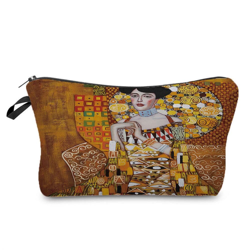 Dam Guld oljemålning Tryck Kosmetikväska Toalettartiklar Organisera Reseförvaringsfodral 6370