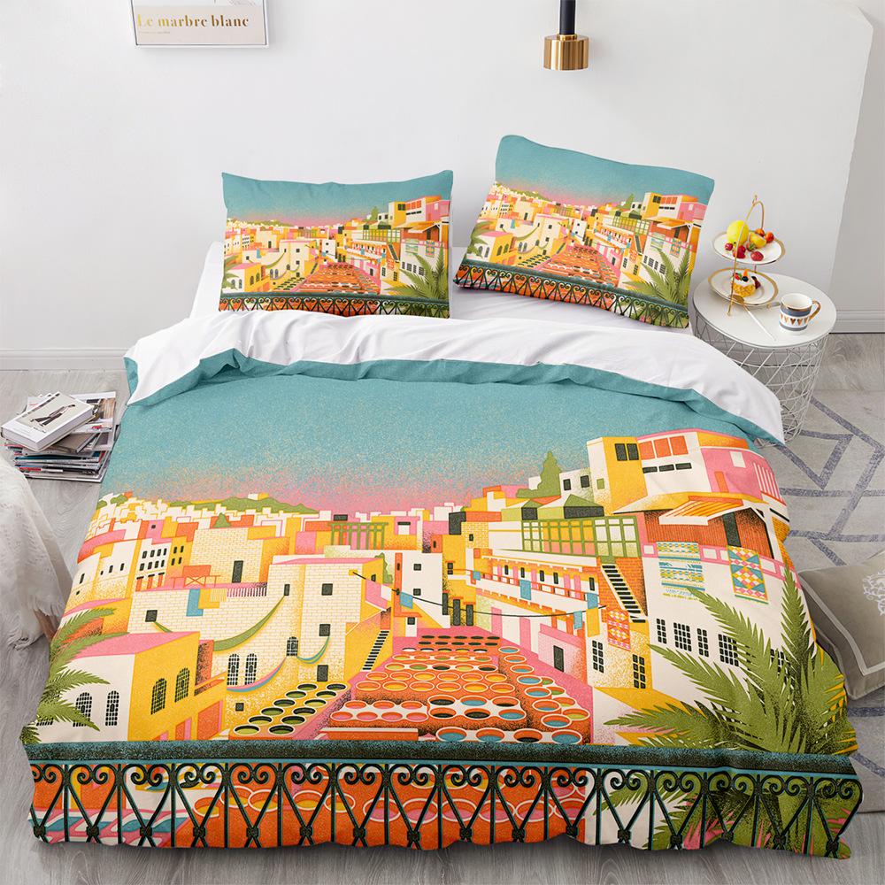 Sports Graffiti King Queen Duvet Cover Cartoon Bicycle Badminton Racket Bedding Set for Kids Black 2/3pcs Polyester Quilt Cover