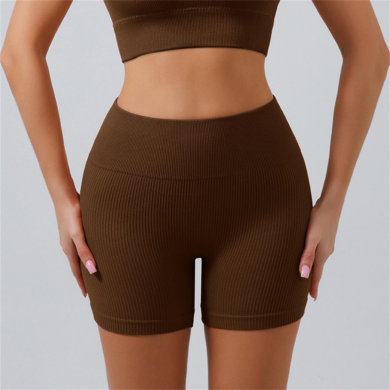 

Женские спортивные шорты для фитнеса, персиковые шорты на бедрах, с высокой талией, эластичные колготки для йоги S кофейный