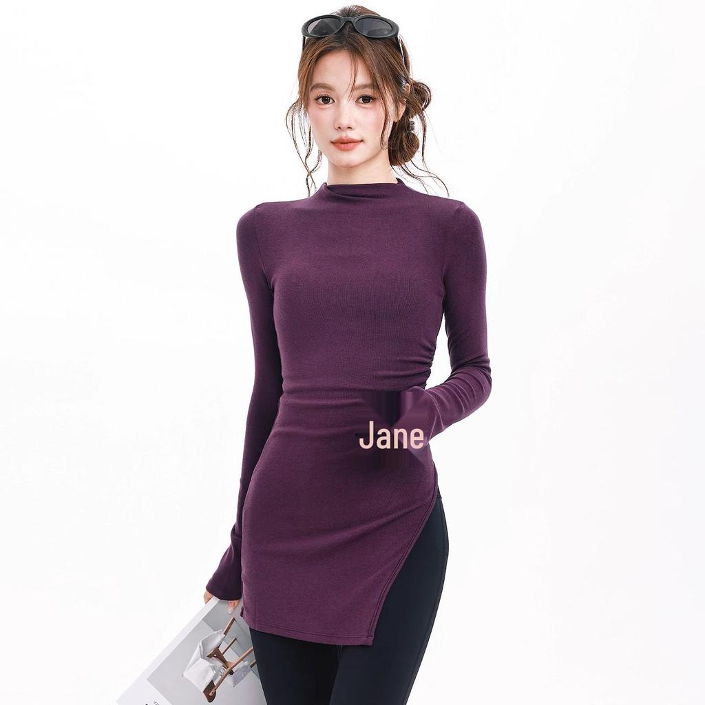 Run Kaka Purple Mid-Length Slit Long Sleeve Yoga Top