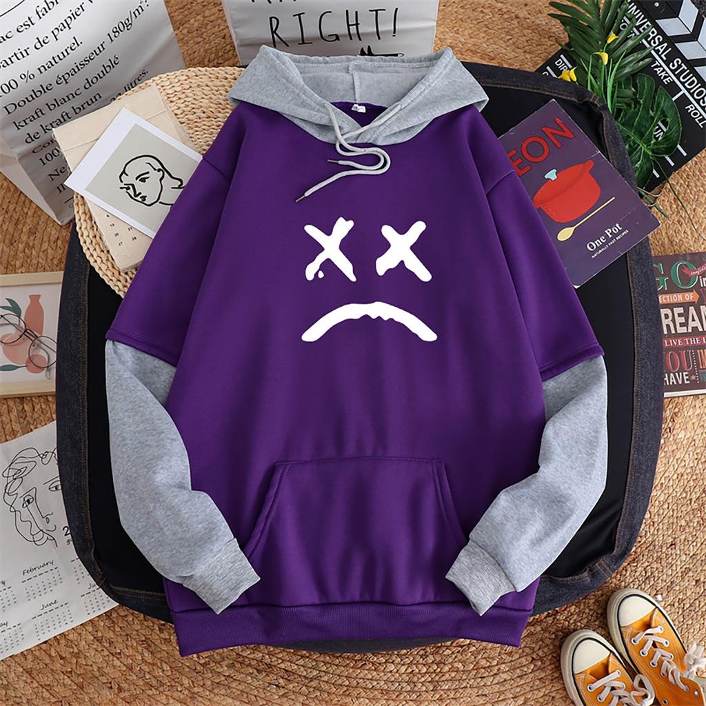 Women's Casual Print Splicing Hooded Sweatshirt Loose Sports Tops Pullover