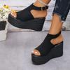 Fashion 2024 New Solid Color Women's Wedge Sandals Summer Fashion Thick Sole Buckle Casual Comfortable Walking Sandals Women's Shoes