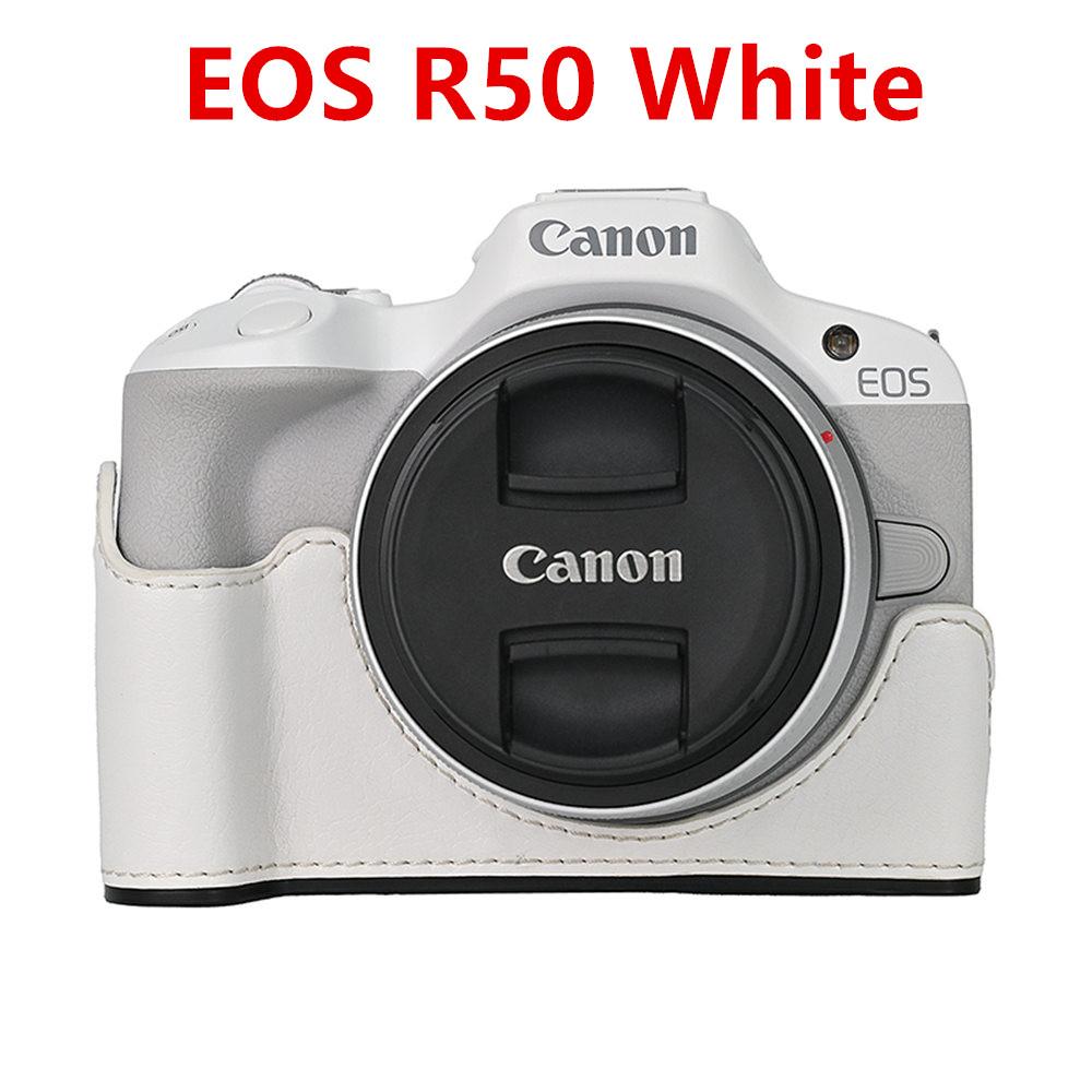 Camera Bag PU Leather Half Body Case for Canon EOS R50 R10 200D 200DII Battery Opening Bottom Cover