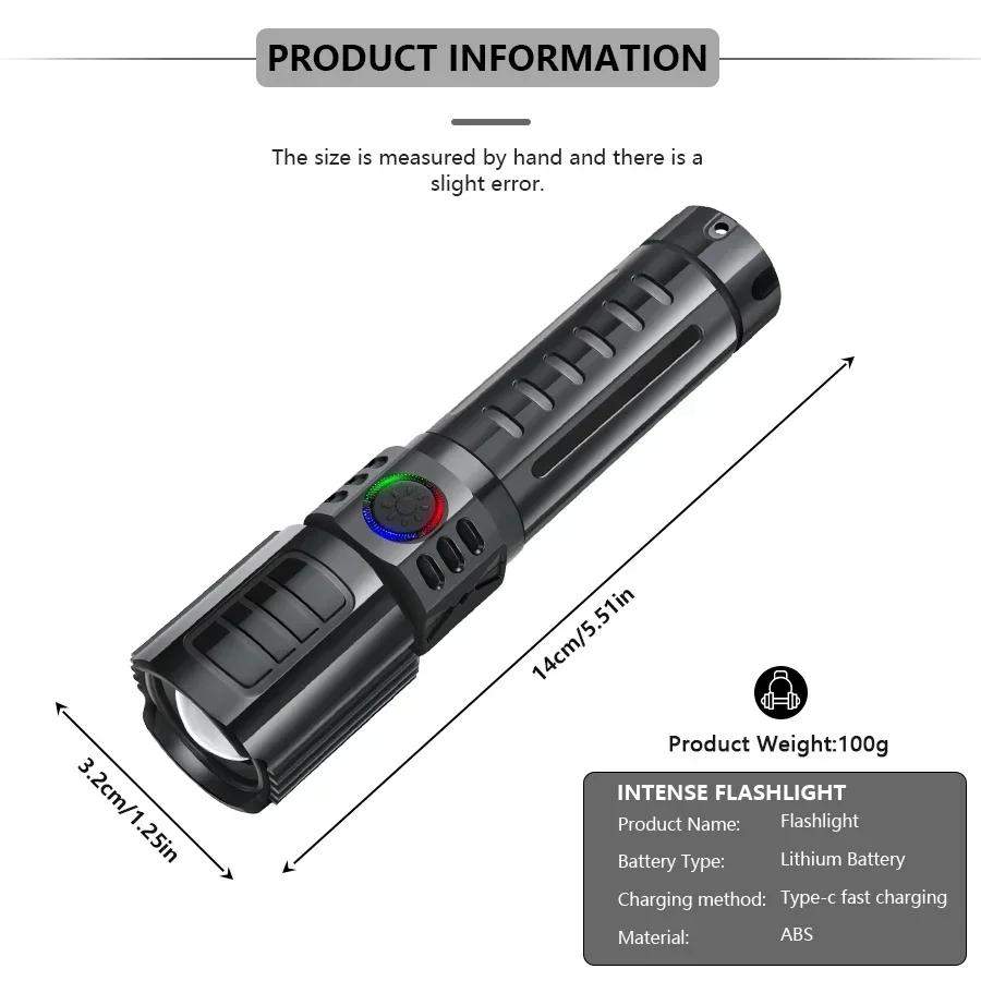 Powerful LED Flashlight Rechargeable USB Built-in Lithium Battery Waterproof Zoom Fishing Hunting Camping Tactical Flashlight