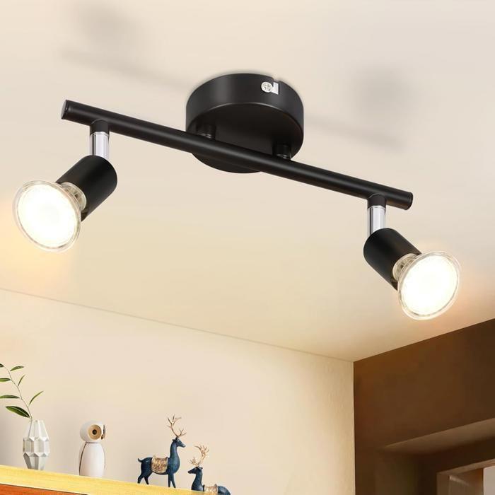 Nettlife Plafonnier 2 Spots Orientables, GU10, Métal Noir, pour Salon, Chambre, Cuisine, Couloir, Bureau, ampoule non fournie