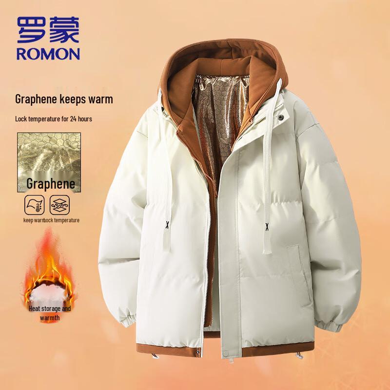 

ROMON Men s Graphene Faux Two-Piece Hooded Padded Jacket 2XL