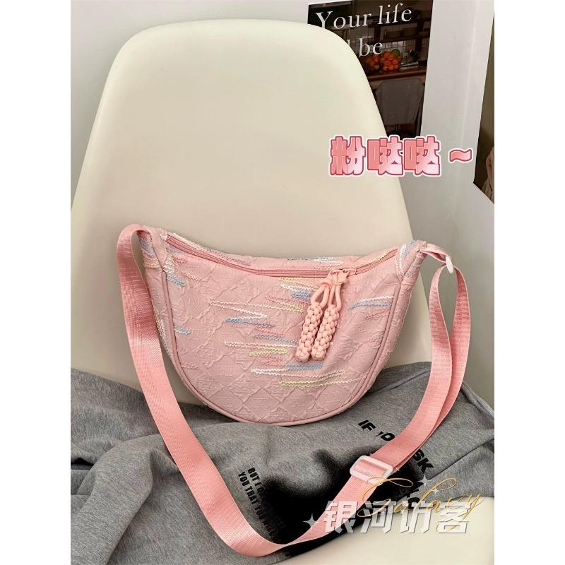 

Новая повседневная универсальная сумка-мессенджер из ткани Оксфорд, женская нишевая дизайнерская, популярная сумка-пельмень, сумка на плечо розовый