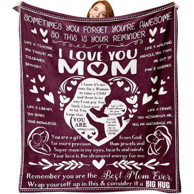 Gift for Mom from Daughter Son Flannel Throw Blanket, for Mama, Birthday Ideas, Best Mom Ever Present for Women, Soft Farmhouse Bedding Sofa Blankets