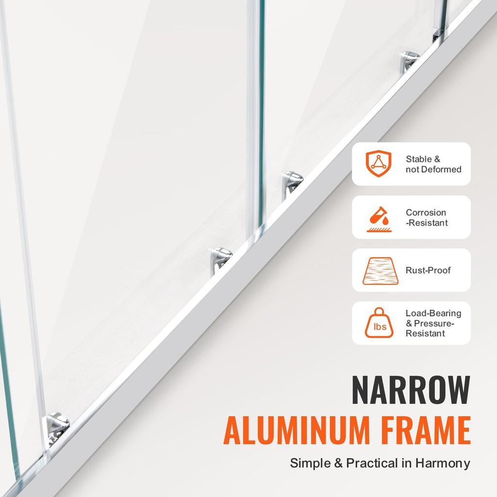 Semi-frameless Double Sliding Shower Door SGCC Tempered Glass 1/4" Chrome