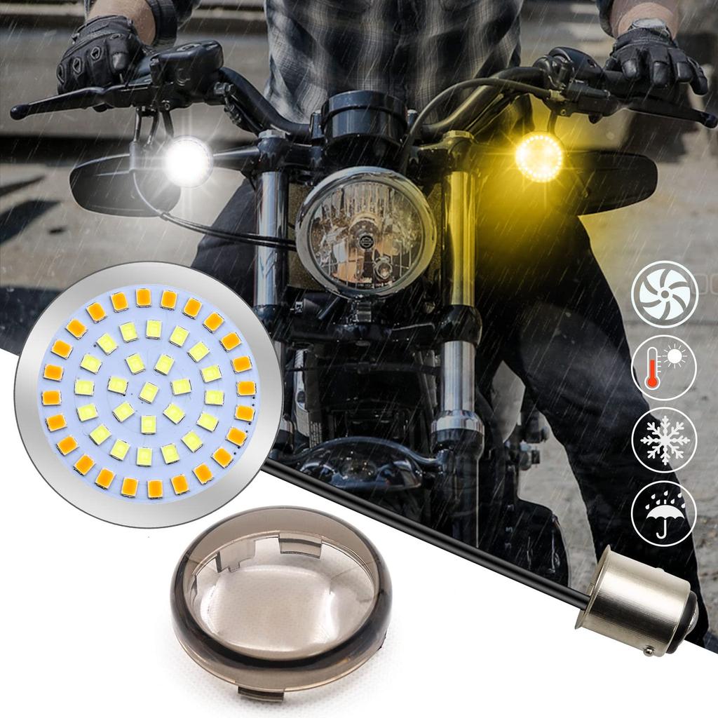 Aoling Motorrad Blinker Gelb und S25 1157 2835 DRL Blinker Rauchglas Satz mit 2 Lampen, Freude, Weiß, BAY15D, 48-Chip, + Funktion,