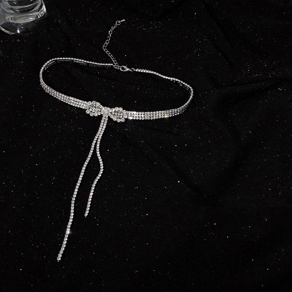 For Girls Geometric Tassel Chain Bow Woman Clavicle Choker Neck Jewelry Crystal Korean Necklace