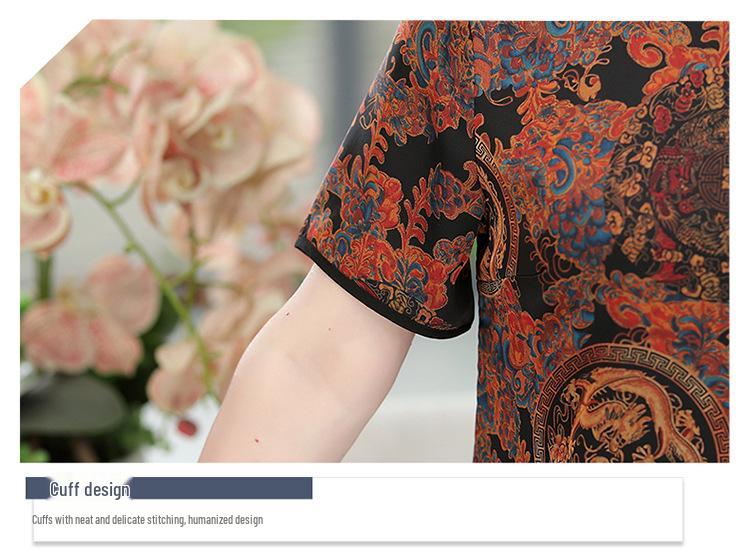 Elegant Summer Silk Blouse for Elderly Women - Short-Sleeved Noble Mother's Wear