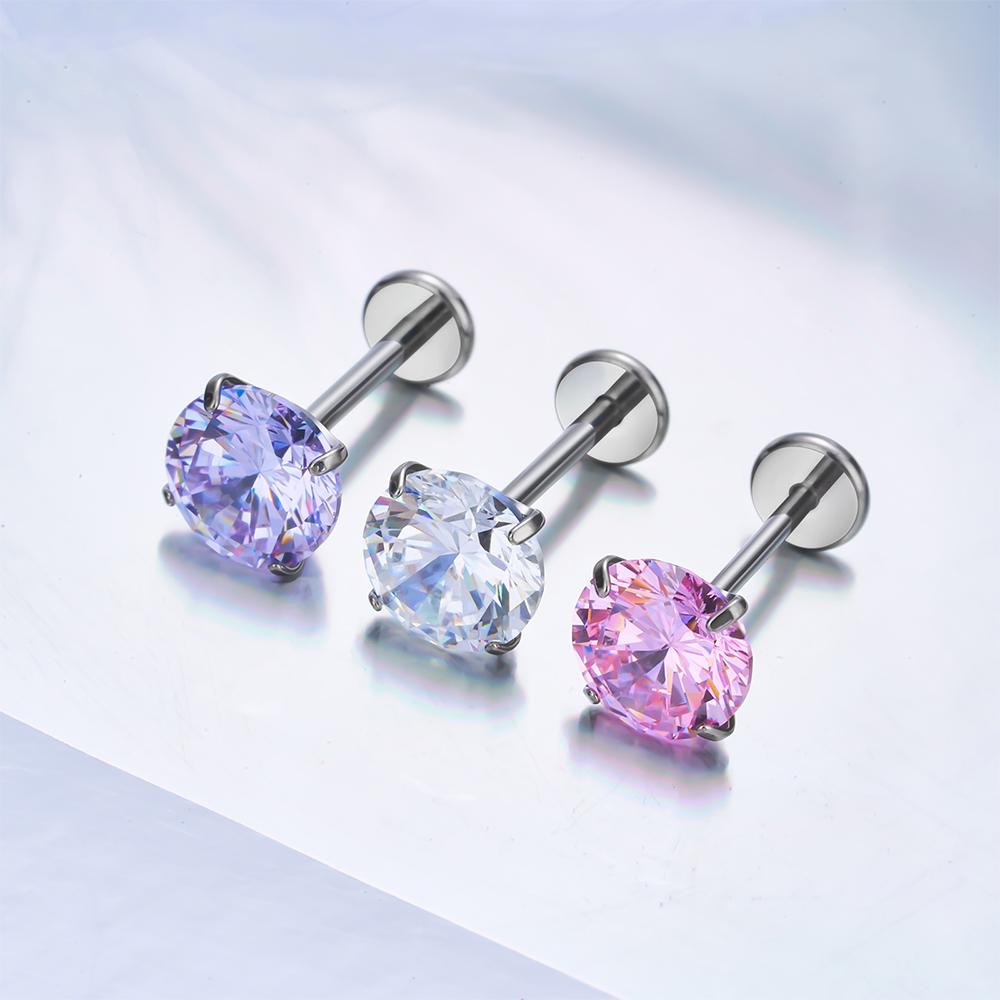 Titanio F136 2/2,5/3/4/5/6Mm Stud Labret con Zirconia Cubica 16G Trago Elica Cartilagine Conchiglia Flatback Lobo Orecchio Piercing Gioielli Corpo
