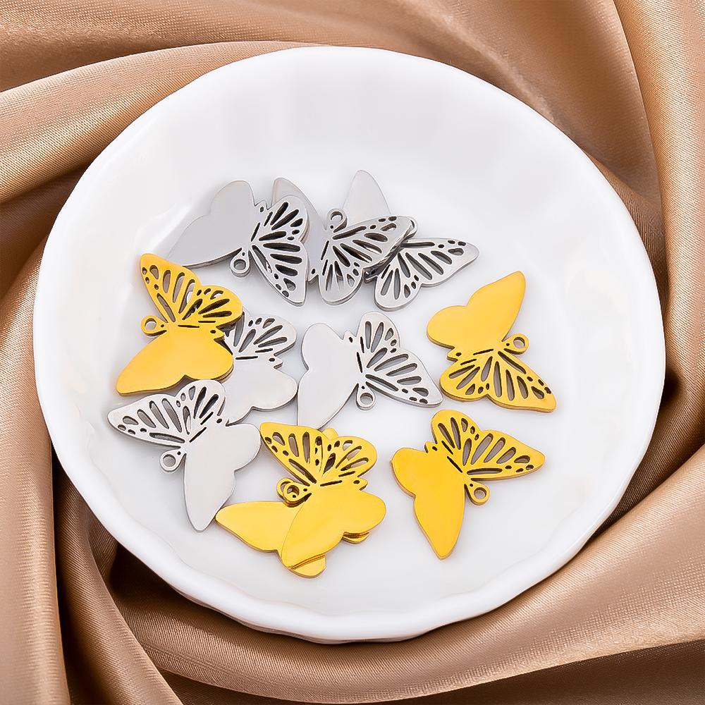 5pcs Stainless Steel Butterfly Pendants Two Color Butterfly Earrings Pendants Fashion Jewelry Making DIY Accessories